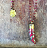 HORN PENDANT  INLAID CORAL NECKLACE