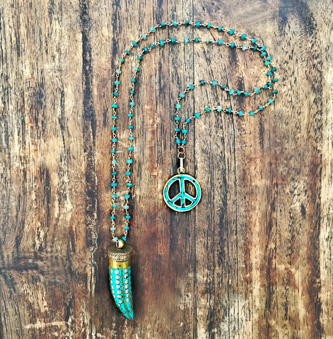 HORN PENDANT  INLAID TURQUOISE NECKLACE